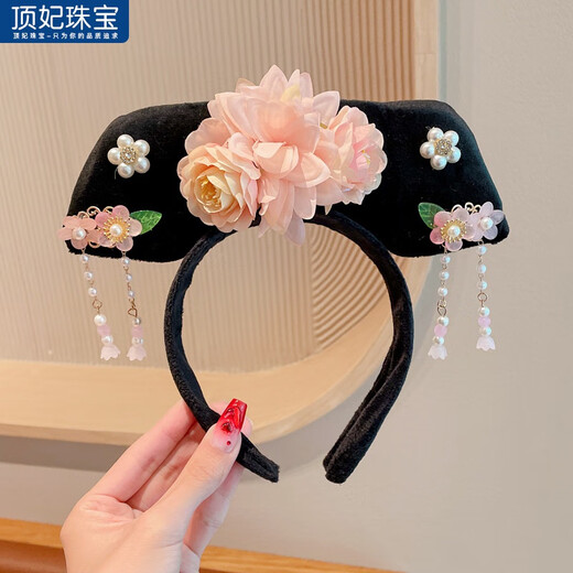 DING FEI 2024 new style princess girl hairband headband Hanfu face wash palace style ancient style headdress pink central three flowers double five petals flower square flag hair A28-306