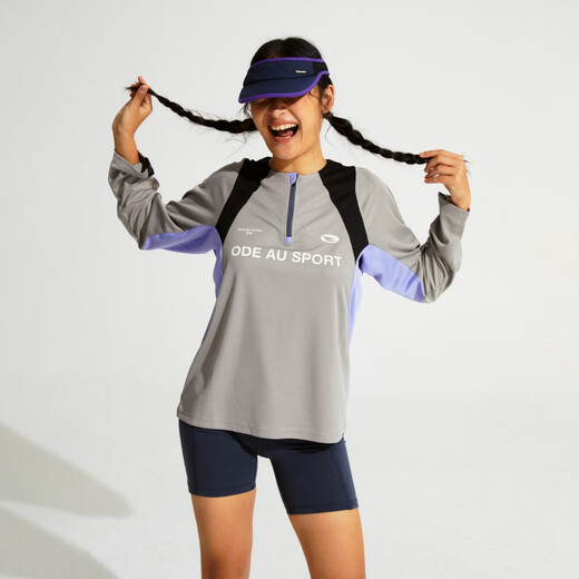 ONEUP color-blocked half-zip long-sleeved loose running and cycling clothing outdoor sun protection breathable top sports fitness training clothing gray S