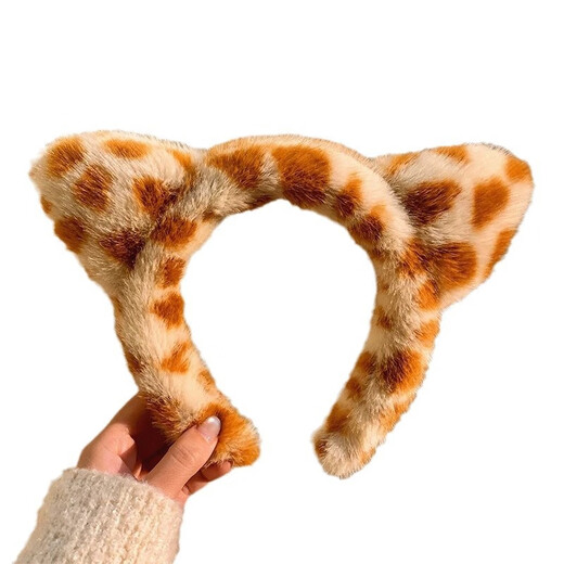 Mr. Ouyang Cartoon Pattern Cat Ear Headband Gold Mink Fur Tiger Print Face Wash Headband Plush Autumn and Winter Leopard Spot Hairpin for Women Orange Cat