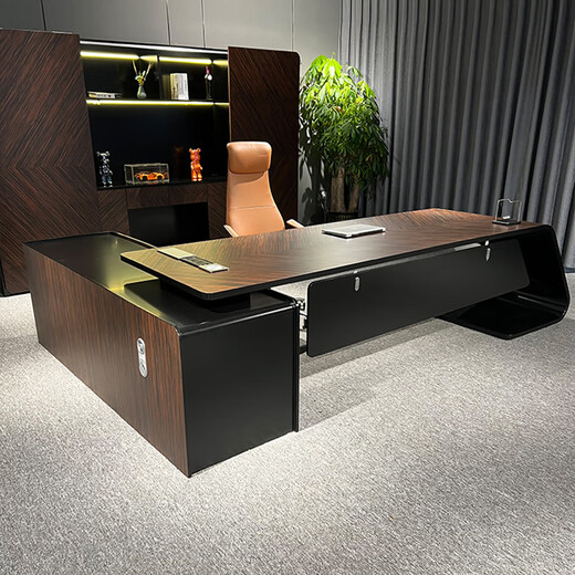 Huandi Boss Desk President's Desk Simple Modern Modern High-end Fashion Light Luxury Executive Desk Manager's Desk Office Atmosphere Single Table 2.6 Meter Boss Desk + Genuine Leather Boss Chair