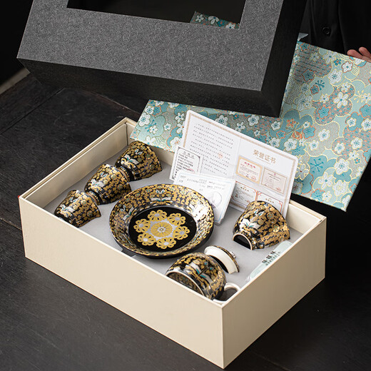 SUSHI CERAMICS gilt silver jade leaf teapot set Kung Fu tea set gift box set J1047 by intangible cultural heritage master Zheng Wenqiang