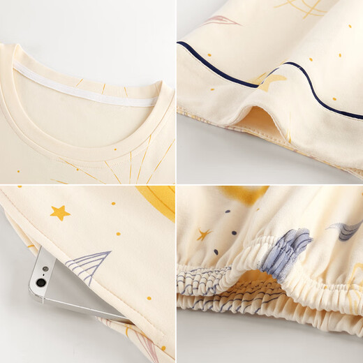 Odifen 100% Baumwoll antibakterielle Anti-Mitentiten Frauen-Pyjama Frauen reines Baumwoll kurzärmelige Heimkleidung Set Starry Sky Aprikosen L.