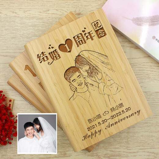 七夕情人节结婚一周年纪念日礼物女送老婆老公女友男朋友十年20年 刻两张照片+文字(礼盒装)发顺丰