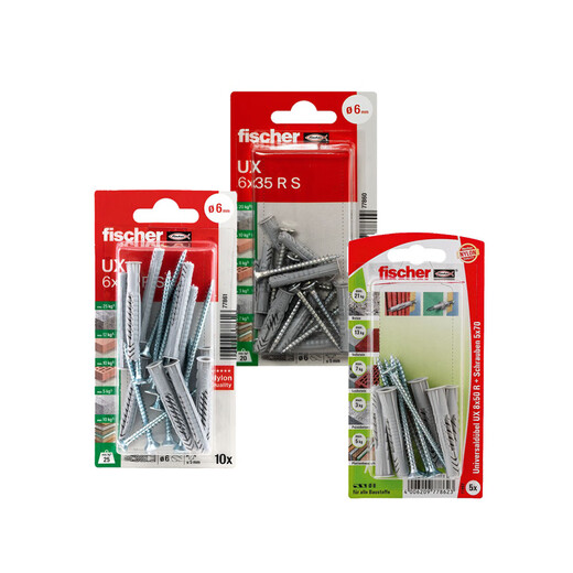 Fischer expansion screw German all-purpose UX card-mounted hollow brick aerated brick gypsum board special original imported UX6x50R with nails 10 sets/card 77861