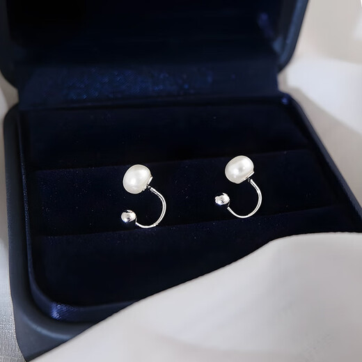Chinese Gold Pure Silver Pearl Earrings Women's Freshwater Pearl Earrings for Ear Piercing and Anti-falling Silver Earrings Wedding Anniversary Gifts for Wife Pure Silver Pearl Earrings Jingsuda