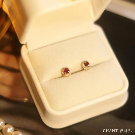 Puri 18K gold ruby earrings for women gold retro pigeon blood red earrings earrings sterling silver diamond square exquisite and compact rectangular pigeon blood ruby earrings