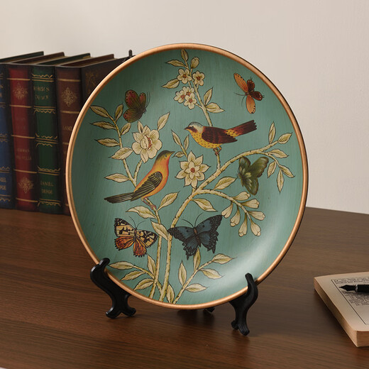 
Apocalypse [Official Direct Sale] Ceramic Dish Ornaments Tira American Country Ceramic Decorative Plates to Check the Living Room Sample 1047 Blue Warbler Blossoms + Stand