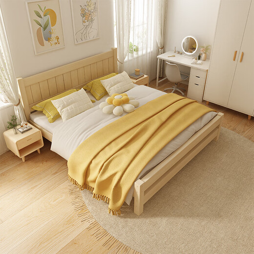 Zero tree solid wood bed master bedroom double bed bedroom furniture single bed rental room bed including installation 1.5m*2m GS-04