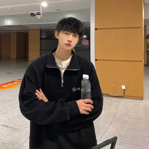 ZHIDOUDOUPOU卫衣男春秋季Polo衫美式高街学院风立领半拉链宽松高领运动外 jcf-679白色 均码 m