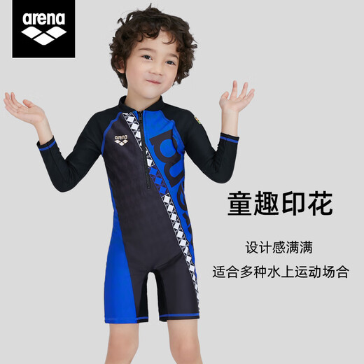 Arena's new long-sleeved sunscreen children's swimsuit, quick-drying anti-chlorine one-piece boxer swimming gear for girls and teenagers, BKDU 110, recommended height 105-115cm, weight 15-20kg