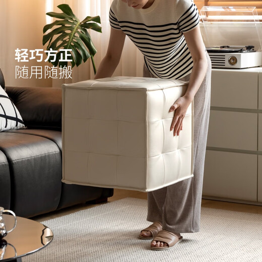 Genji Wood Language Makeup Stool Home Bedroom Dressing Stool Modern Simple Living Room Foot Pedal Small Apartment Entrance Shoe Changing Stool (Black) Makeup Stool (Seating Surface Genuine Leather)