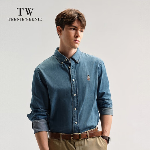 Teenie Weenie Bear Men's Casual Denim Shirt Men's Autumn and Winter Long Sleeve American Retro Shirt Denim Color XL 180