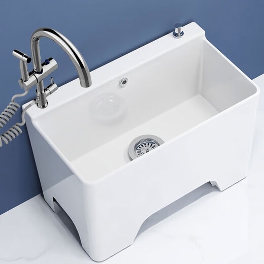 Darv Mop Pool Home Balcony Ceramic Washing Large Outdoor All-in-One Mop Pool High Legs with Holes Sitting Faucet Floor Basin J-T24 Taiwan Controlled Water + Sitting Sprinkler