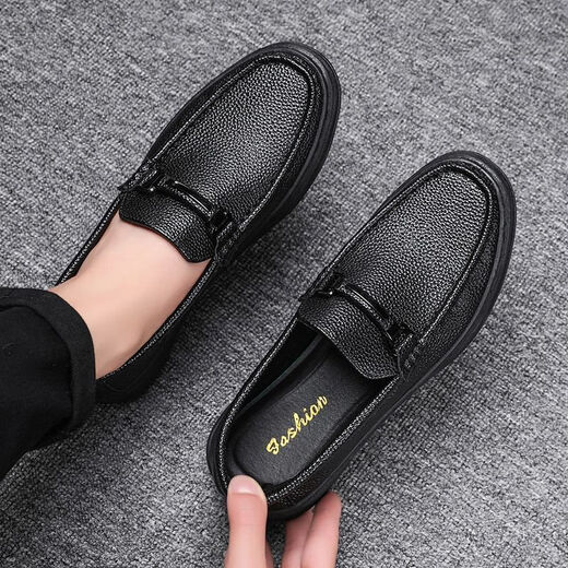 Huilijun 2025 Summer Horse-bit Hoquers Hombres versátiles zapatos casuales zapatos calzado transpirable SOMPLE SOMPLE SOTRO DE CUERO 9905 NEGRO 42