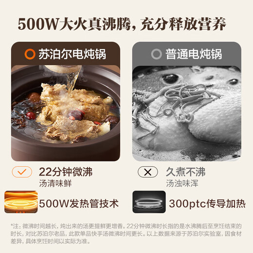 Supor quick-stew electric stew pot, electric casserole, soup pot, 5L large capacity purple sand liner, household use for 4-6 people, electric stew pot, stew pot, 24H smart appointment porridge pot multi-function, 5L purple sand quick stew/automatic heat preservation