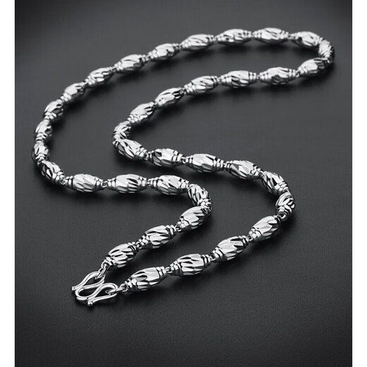Nilan pt950 platinum necklace men's gold-plated silver transfer beads couple chain olive beads Buddha beads rough 8 mm 65 cm with Guanyin pendant