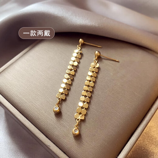 Fat Donglai same style 18k rose gold mother-of-pearl earrings gold tassel women light luxury 2024 18k yellow l gold tassel earrings