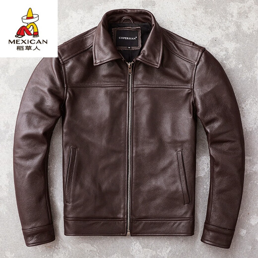 La nouvelle couche supérieure de Scarecrow Veste en cuir authentique en cuir en cuir pour hommes à la veste en cuir slim pour hommes décontracté Businet Bulleuse Men de grande taille de grande taille noir