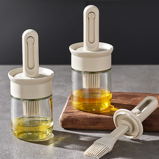 Wenting silicone brush oil bottle brush cover integrated retractable oil brush kitchen high temperature resistant food grade glass barbecue brush with bottle one pack