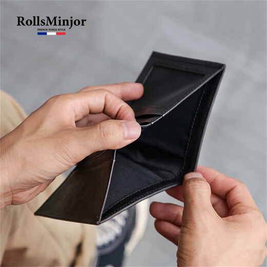 Rollsminjor Britische leichte Luxusmarke Echtes Leder Dünne Herren kleine Brieftasche Top-Schicht Cowhide Multi-Card Short Wallet Gift Box Schwarz 9,5*1*10,5 cm