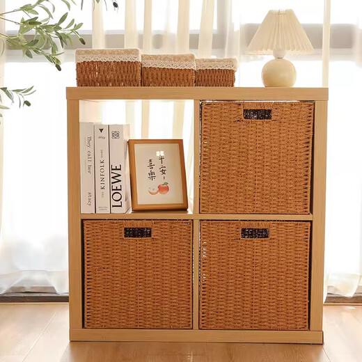 Sorachi lattice cabinet woven storage basket household imitation rattan storage box storage box cabinet clothing sundry storage box camel 29*29*29 foldable