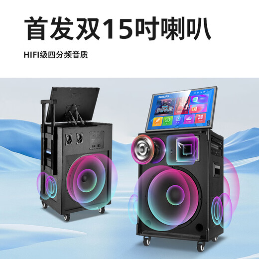 Philips home ktv audio set square dance video audio with display karaoke karaoke machine live audio amplifier all-in-one TV outdoor karaoke Bluetooth portable speaker SD289SE dual 15-inch speakers + 22-inch large screen