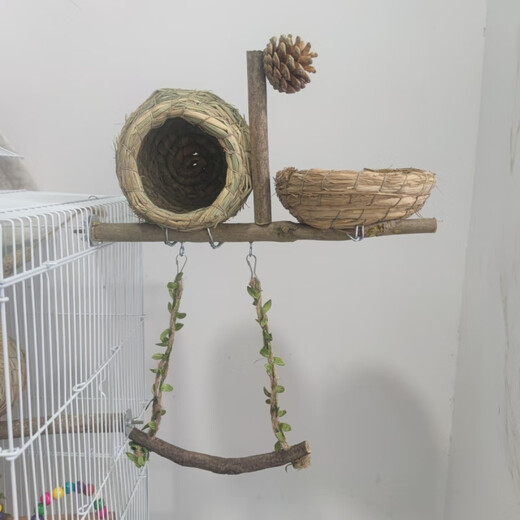 Runhuanian straw bird nest tiger skin black phoenix peony parrot small bird nest breeding box swing stand combination grass nest complete set swing grass nest stand complete set qqcwyzt