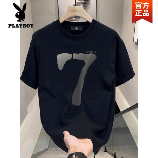 Playboy (Playboy) 2025 Été Nouveau t-shirt à manches courtes pour hommes T-shirts pour hommes T-shirts décontractés T-shirts Black V753 Black High Quality M de haute qualité M
