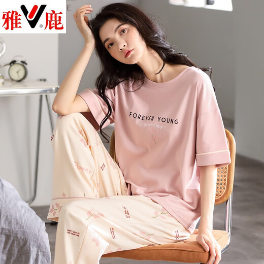 Yalu-Pyjamas für Frauen im Sommer Pure Cotton Kurzärmerhosen im Sommer 2024 Neue Frühlings- und Herbst-Sommer-Heimkleidung Set 7374 m [Empfohlen 80-105 Jin [Jin Equals 0,5 kg]]