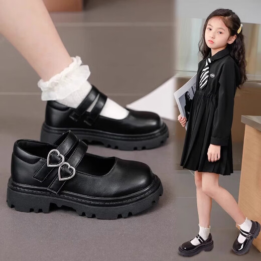 Xianzheyi Girls' Leather Shoes 2024 Spring and Autumn New Children's Performance Shoes Black Dance Shoes Princess Shoes Middle-aged Girls' Shoes Black Patent Leather Choose Inner Length According to Foot Length