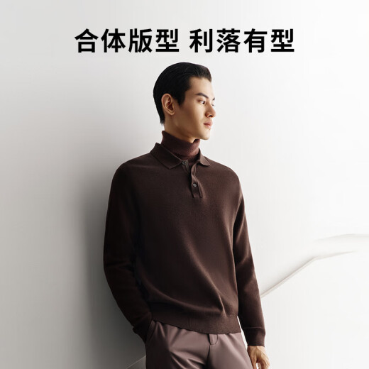 金利来【含羊毛】秋冬新款针织衫男保暖舒适多色翻领休闲通勤毛衣 藏蓝-95 L (175)