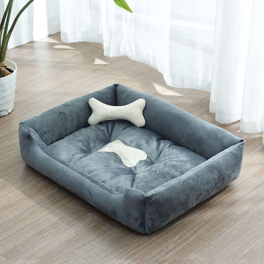 Necosekai four-season universal pet dog kennel cushion Teddy golden retriever cat nest small medium size large bite-resistant dog bed keep warm in winter dark gray dog ​​kennel + bone D-80*60CM [recommended 45 Jin [Jin equals 0.5 kg]]