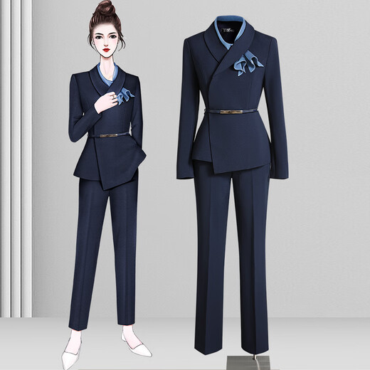 Weishipin summer professional wear small suit suit women's temperament jewelry hotel front desk work clothes beauty salon sales work clothes hidden youth autumn and winter style suit + pants L