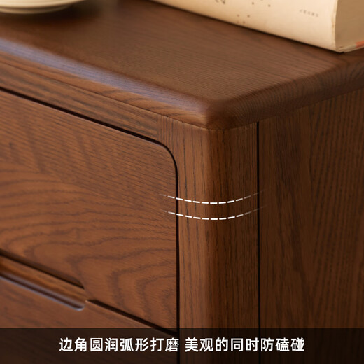 
Original original solid wood bedside table oak double draw chest cabinet Nordic modern simple bedroom storage cabinet black walnut color A5022