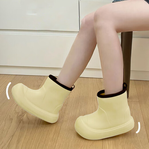 Tianyi Regenstiefel für Frauen koreanischer Stil modischer und personalisierter Internet-Promi kontrastierende Regenstiefel für Männer und Frauen vier Jahreszeiten Outdoor Anti-Slip-Rutsch-Rutsch-Regenstiefel Regenstiefel [Creme Gelbgröße 38-39] Regelmäßige Größe