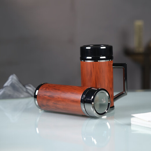 Tanxuange Purpurton Tee Tasse Thermos Cup Herren High-End Office Tea Tasse Praktische Geschenk Custom Logo Spiegel Mahagoni Holz Getreide (Lederbox) 450 ml