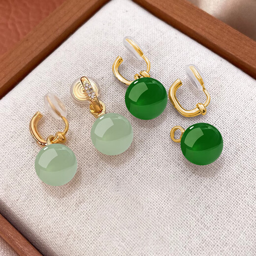 QPQK Hotan Jade Ear Clip for Women 2025 New Hot Style Earrings No Piercing Painless Gold and Jade Earrings Temperament and High-end Sense Gold Sapphire Ear Clip 10mm High-end Gift Box