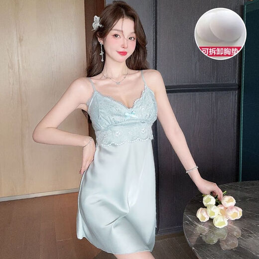 睡裙女夏季吊带冰丝2025新款夏天带胸垫性感睡衣纯欲风家居服 JS_9226#吊带裙 黑色 带活动胸 XL码适合115-135斤