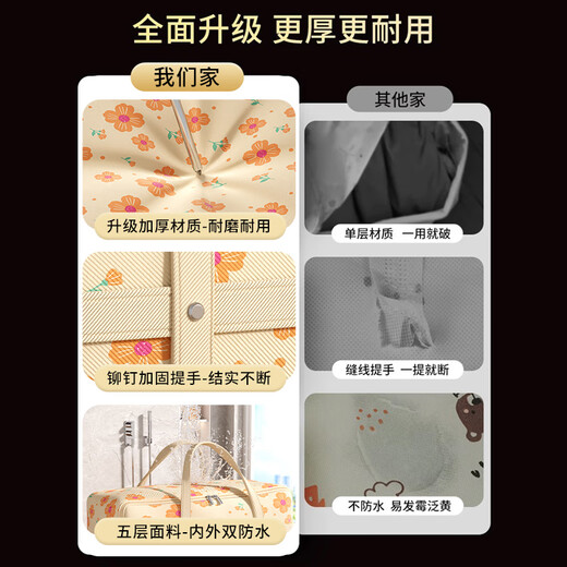 Jiebaina Moving Packing Bag Large Capacity Clothing and Quilt Storage Bag for Clothes and Quilts Luggage Organizing Bag Waterproof and Moisture-proof Light Apricot Yellow Medium Size Rivet Reinforcement Double-sided Waterproof