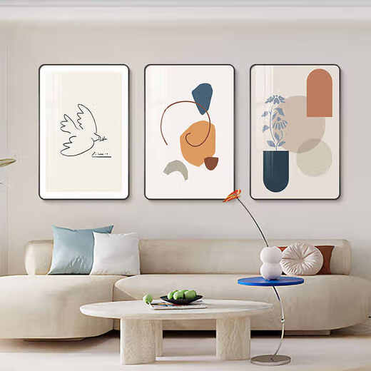 槐序现代简约客厅装饰画北欧抽象沙发背景墙挂画高级感人物三联画壁画 JD13554 60*80/60*80/60*80 纹理油画布pvc黑边