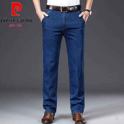 Pier Cardin light luxury high-end high-waist deep-end jeans for men in summer loose elastic middle-aged and elderly father casual straight pants thin 3892 models Zhonglan size 32