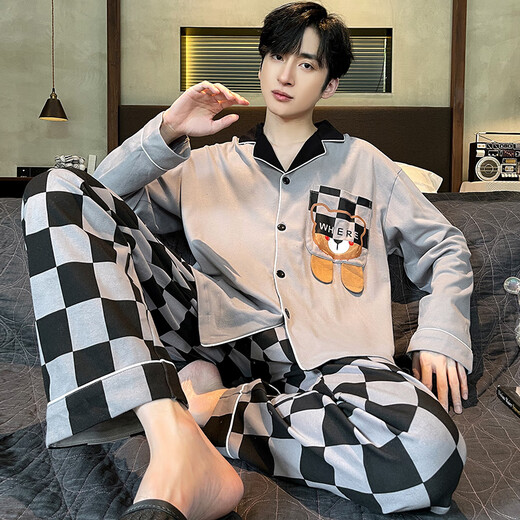 Un Yuxiao Pajamas Spring y Autumn Springs Long Sanges Algody Algodón Pura Estilo delgado para adolescentes Autumn Men's Ropa para hombres 100% Algodón para algodón para la ropa exterior 9230 CONAN XXL (180 cm de peso recomendado 150-185)