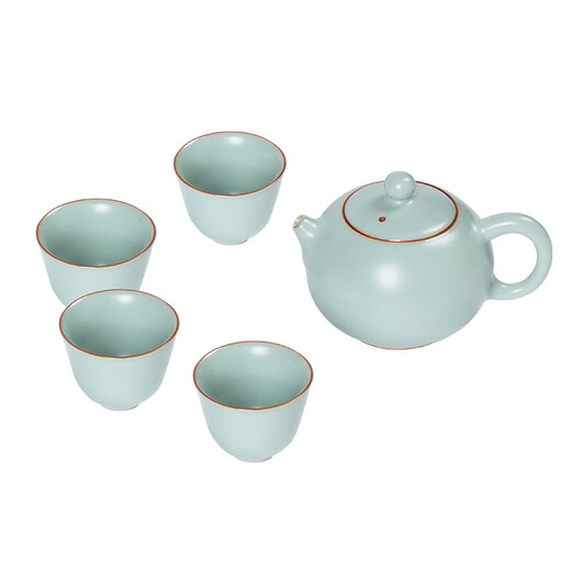 Longquan Celadon Ru Kiln Kung Fu Tea Set Household Chinese Teapot and Cup Simple One Pot Four Cups for Drinking Tea and Making Tea Cups for Gifts Ru Porcelain Tea Set Gift Box