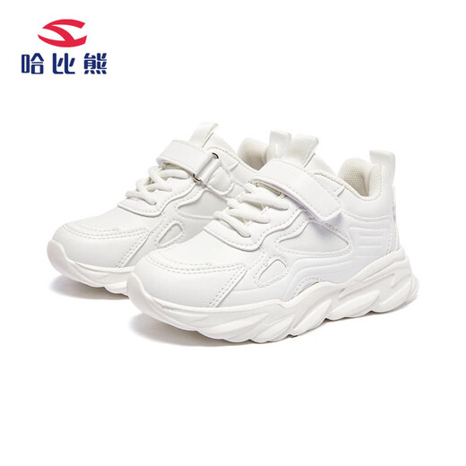HOBIBEAR children's shoes spring and autumn children's sports shoes white shoes boys' shoes leather casual girls' shoes GS7593 white size 34