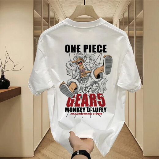 
LEE KIDS Japanese One Piece Nika Luffy cartoon peripheral short-sleeved men autumn teenager student round neck T-shirt top trend V1048 black S
