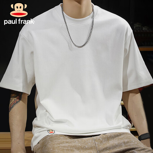 Big Mouth Monkey (Paul Frank) short-sleeved men's summer trendy round neck T-shirt for men casual loose 220g heavy cotton men's clothing white XL