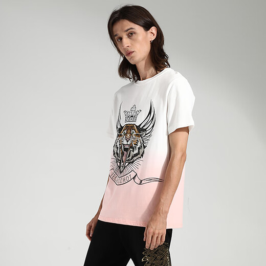 Tch Light Luxury Brand Tiger Head Iron Diamond Color Changement T-shirt à manches courtes Identique aux hommes et aux femmes T20410B6190 Rose blanc L