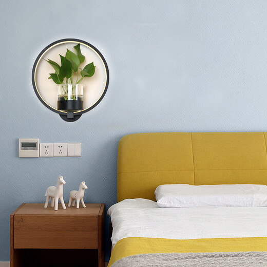 Miaopule modern minimalist Nordic creative living room dining room stair aisle lamp study bedroom bedside lamp hydroponic plant wall lamp square black model with hand switch white light LED