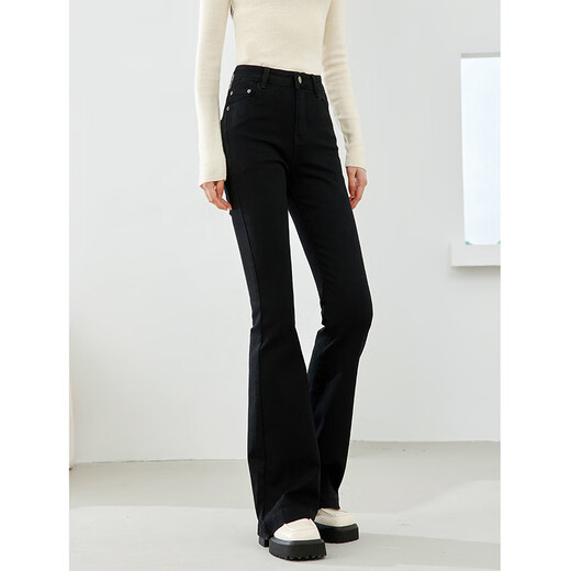 Vanciman American retro high waist slightly flared jeans for women in autumn and winter 2024 new slim fit slim bell-bottom pants 72671 Black L