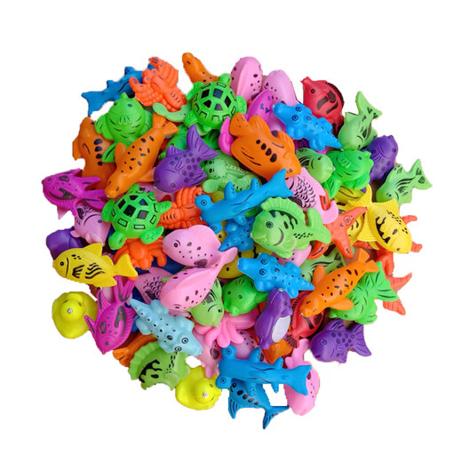 Qiaoyu fishing toys magnetic small fish pond for children in bulk fake fish magnet fish baby playing in the water small fish square stall plastic mixed 100 loose fish (without rod)